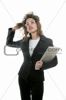 Beautiful businesswoman with glasses and laptop