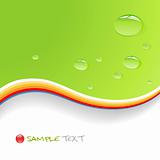 Water drops on green background. Vector art.