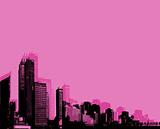 City with pink background. vector 