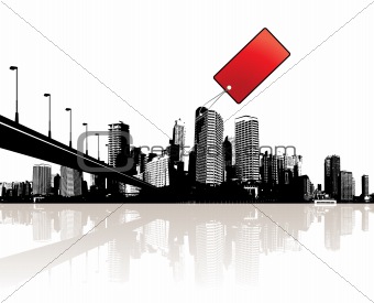 City with red tag. Vector