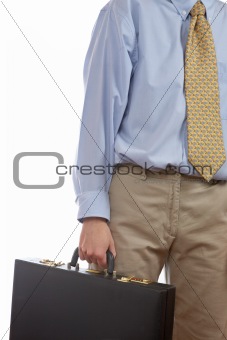 Holding a black business briefcase