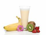 Banana milkshake with fruit composition