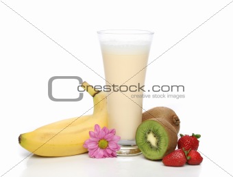 Banana milkshake with fruit composition
