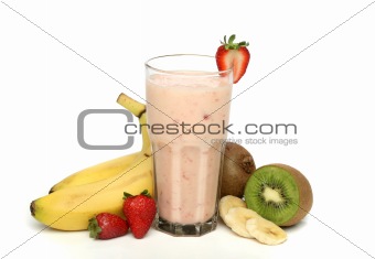 Strawberry milkshake with fruits composition