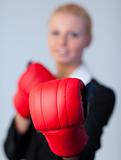 Business woman with Boxing Gloves