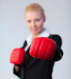 Business woman with Boxing Gloves