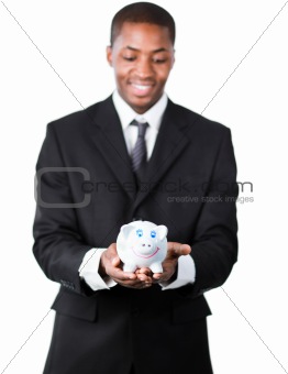 Businessman with piggy bank