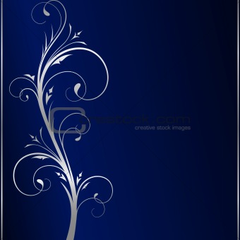 Elegant dark blue background with silver floral elements