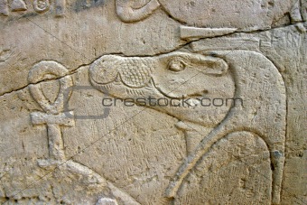 Wall of relief of the Crocodile God Sobek in Egypt