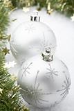 Silver Christmas baubles.