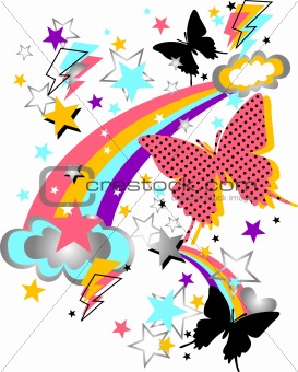 rainbow, butterfly and star funny artwork
