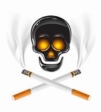 ctross of cigarettes with skull - danger of smoking concept