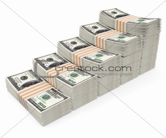 stages made of packs with dollars money isolated