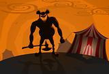 Vector evil clown with circus on background 