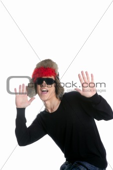 Crazy winter boy, snow hat, grunge modern look