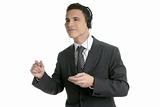 Handsome businessman dancing hearing music
