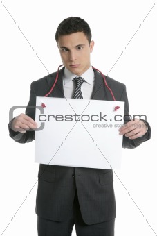 Young businessman with white copy space