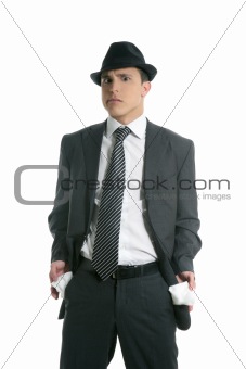 Businessman with no money in pants pockets