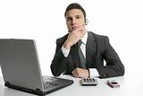 Businessman with headphones and laptop