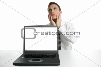 Businessman with laptop computer, bad news