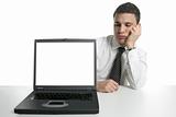 Businessman with laptop computer, bad news