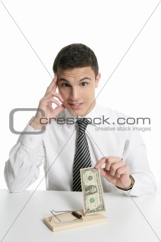 Businessman and dollar in a mouse trap
