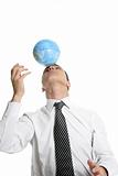 Businessman play with global map sphere