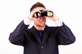 Man looking through binoculars 