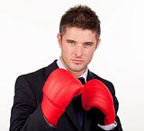 Businessman with boxing gloves on