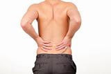 Man with backpain isolated agasint white