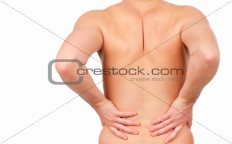 man showing that he has pain in his back
