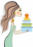 Woman with gift boxes, vector