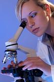 Woman Scientist or Doctor Using Microscope In A Laboratory