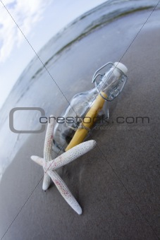 Bottle  message and sea