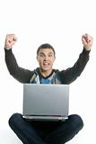 student happy laptop, success gesture expression