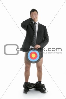 Businessman scared metaphor with target