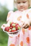 Strawberries held by girl.