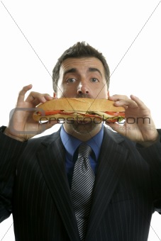 businessman eating junk fast food