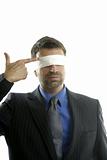 Blindfolded businessman, suicide metaphor