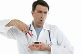 Male doctor holding swine flu vaccine syringe