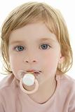 Baby toddler blond hair blue eyes and pacifier