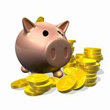 3d render piggy bank and coins illustration