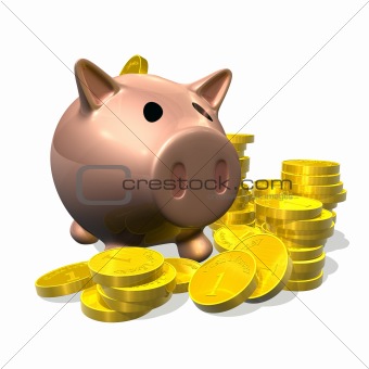 3d render piggy bank and coins illustration