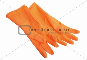 Two orange rubber gloves.