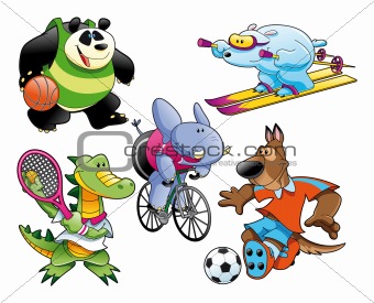 Cartoon Animals Skiing