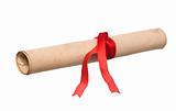 Document with red ribbon isolated