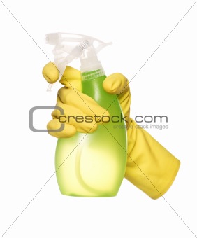 Protection Glove holding a Spray-bottle
