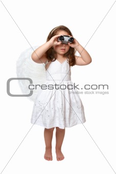 Heavenly angel looking watching through binoculars