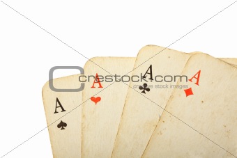 Four old cards close up