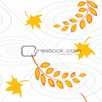 Autumnal seamless pattern with color leaves and puddles